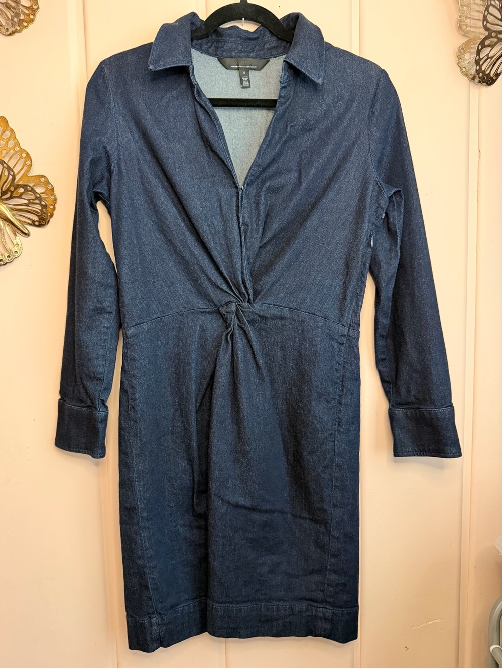 White House Black Market Indigo Denim Midi Dress with Front Twist